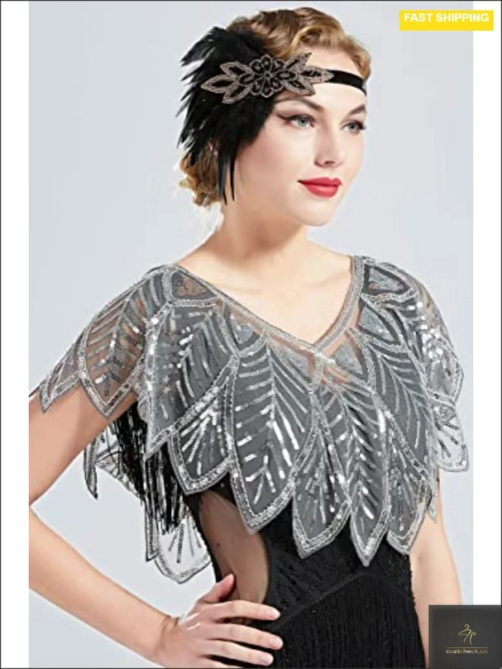 Sequin Beaded Shawl Wrap Sheer 1920s Evening Cape Wedding Party Cover Up
